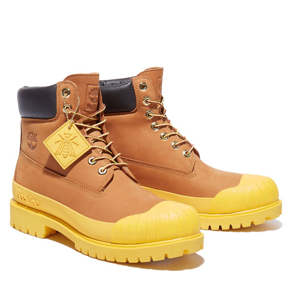 Timberland 6-Inch Μποτακια Ανδρικα Καφε/Κίτρινα - Bee Line X Waterproof Rubber Toe - Greece 4978523-